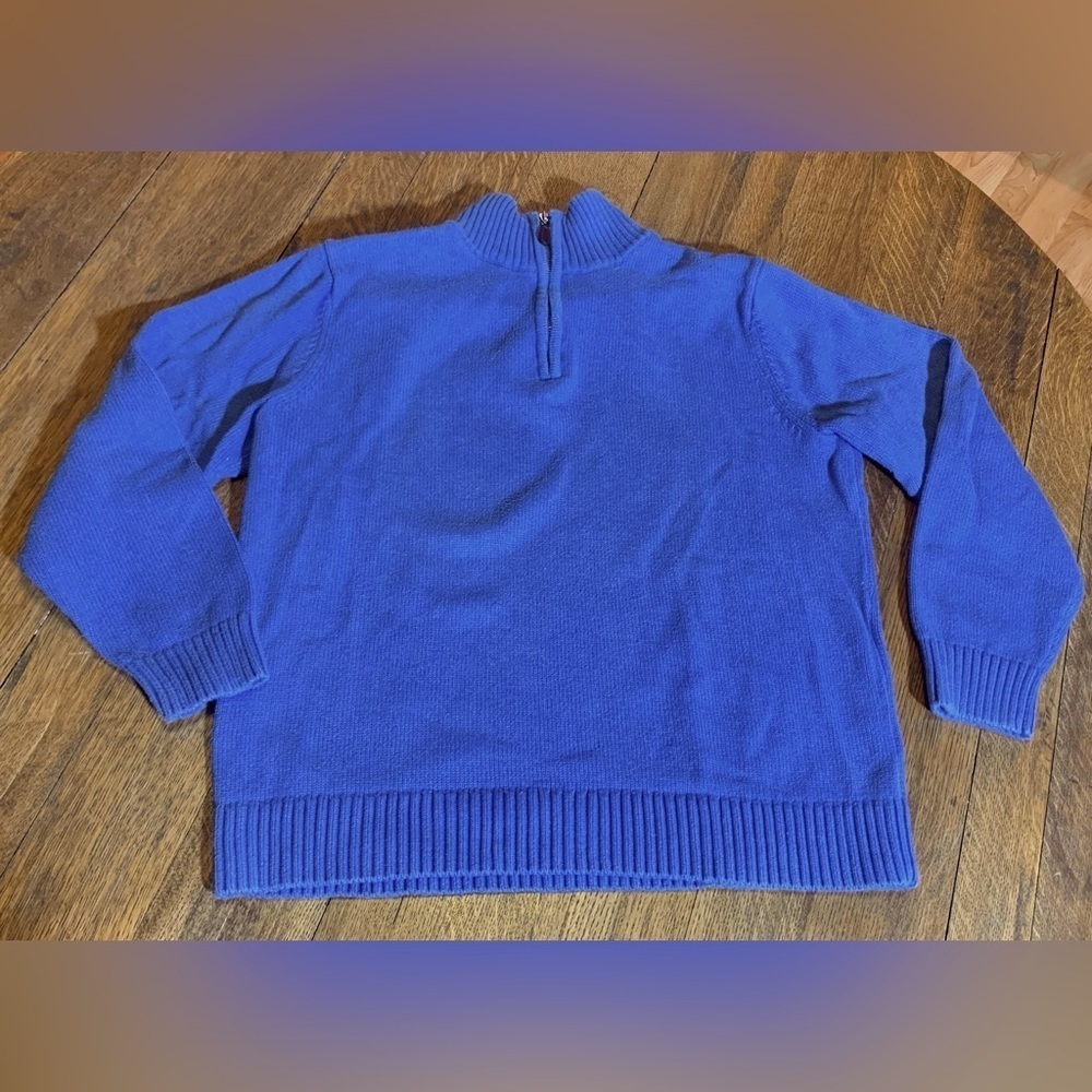 VTG LL Bean Sweater Mens Large Blue Gray 1/4 Zip Mock Neck Pullover Cotton